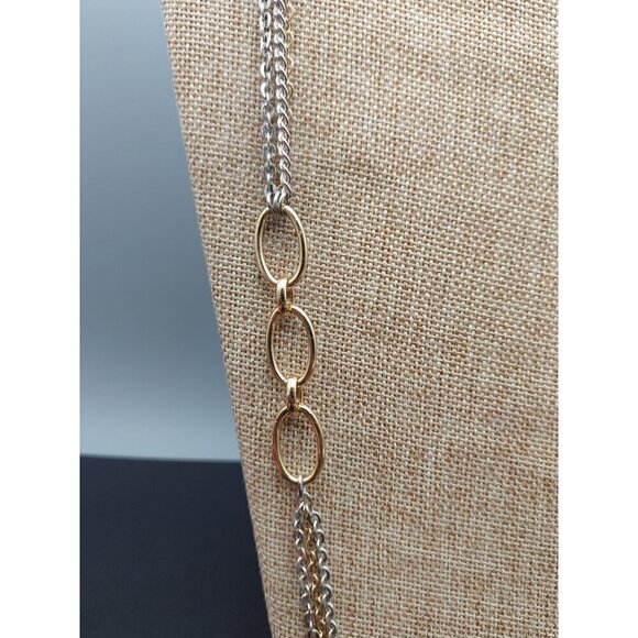 Chico's Two Tone Gold & Silver Multi Chain Pendant Necklace Rhinestone Accents L - Picture 4 of 9